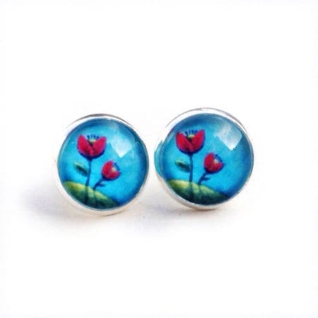 post earrings "Red Flowers"
