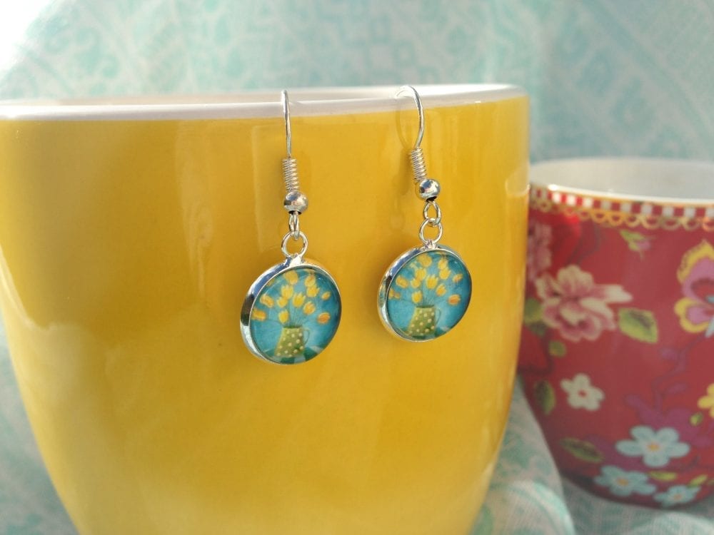 Moon and Flower Drop Earrings