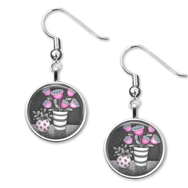 Pink and grey drop earrings