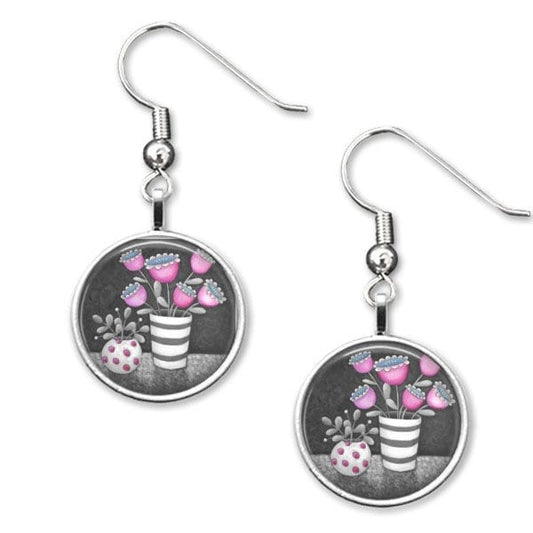 Pink and grey drop earrings