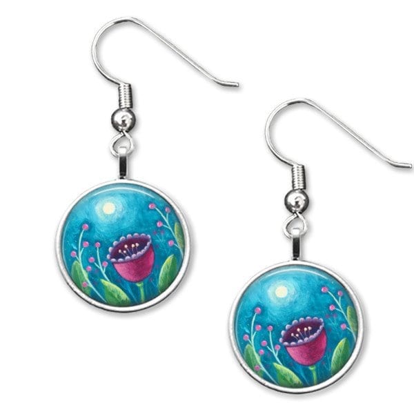 Moon and flower drop earrings
