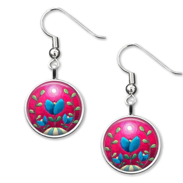 Pink floral drop earrings