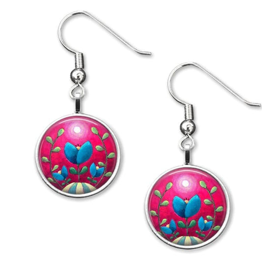 Pink floral drop earrings