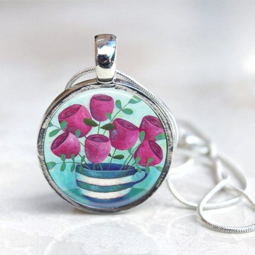 Teacup and flowers necklace